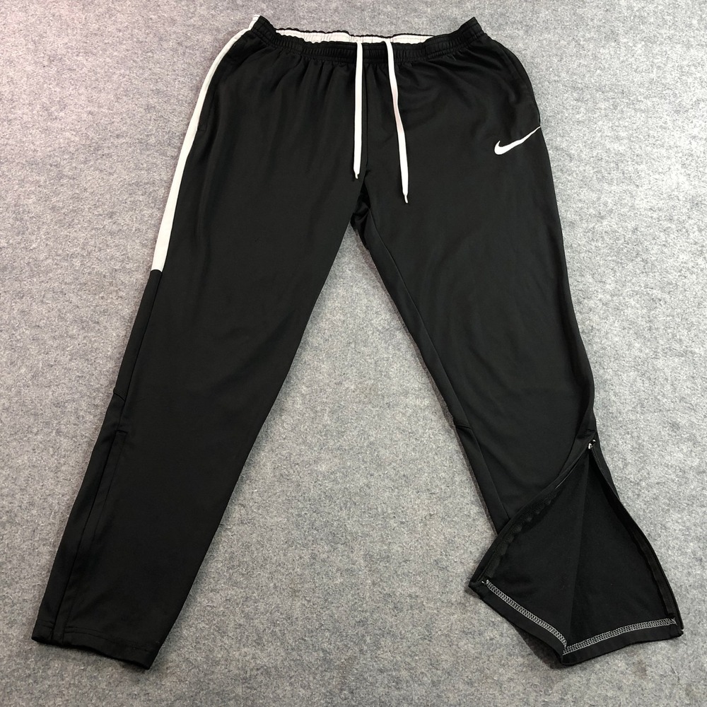 Nike Mens Dri-FIT Track Pants M Black Ankle Zips Tapered Activewear Gym Training